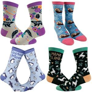 Womens Animal Mom Bundle 4 Pack Socks With Cute Creature Designs for Cool Moms